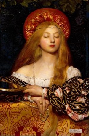 A young woman, eyes downcast, holds pearls and a mirror in quiet self-congratulatory absorption.